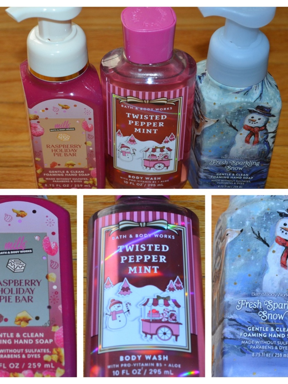 Bath & Body Works holiday soap Raspberry Pie, Twisted Peppermint, Sparkling Snow